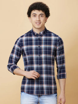 Being Human - Men Navy Blue Casual Slim Shirt