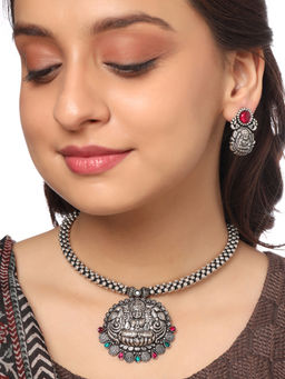 Yellow Chimes - Kolhapuri Work Handmade Silver Traditional Necklace Sets for Women