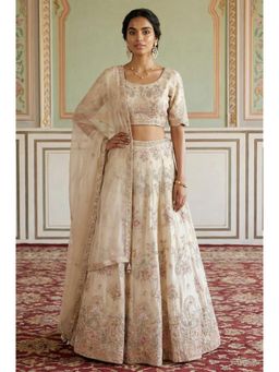 Aurelia - Womens Embroidered Tissue Slim Fit Blouse with Skirt and Dupatta