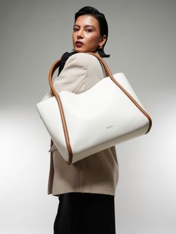 THESTO - White Tube Tote Bag and Black Structured Hobo Bag (Set of 2) (XL)