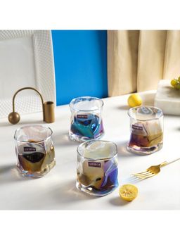 The Artment - Modern Art Double Bottomed Wave Set of 4 Whiskey Glasses - 250 ml