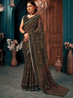 EXCLUSIVA - Black Cotton Saree with Unstitched Blouse