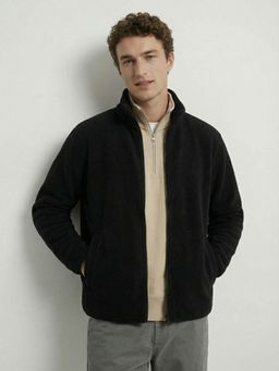 UNSTD - Men Black Fleece Relax Fit Zipper Winterwear Jacket