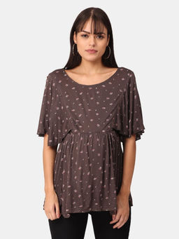 The Mom Store - Women Brown Round Neck Maternity Top