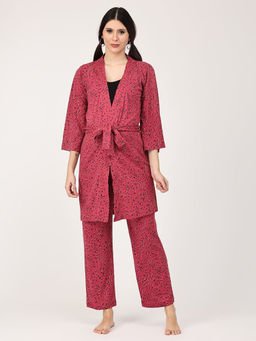 The Mom Store - Women Pink Shawl Lapel Maternity Robe, Maternity Pyjama (Set of 2)