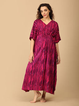 The Mom Store - Women Magenta V Neck Maternity Kaftan