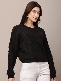 NOBARR - Women Acrylic Full Sleeve with Round Neck Black Sweater