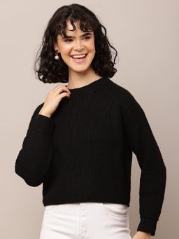 NOBARR - Women Viscose Full Sleeve with Turtle Neck Black Ribbed Sweater