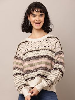 NOBARR - Women Nylon Full Sleeve Crew Neck Multicolour Printed Sweater