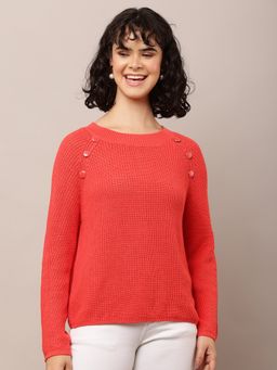 NOBARR - Women Cotton Crew Neck with Full Sleeve Red Sweater