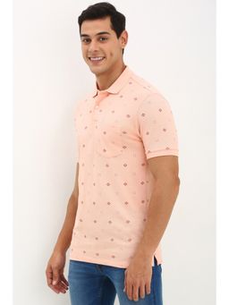 Allen Solly - Men Peach Floral Printed Casual Polo T-Shirt