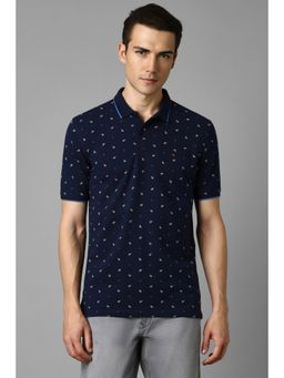 Louis Philippe - Men Navy Blue Printed Casual Polo T-Shirt