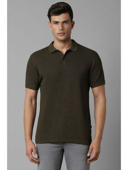 Louis Philippe - Men Olive Textured Casual Polo T-Shirt
