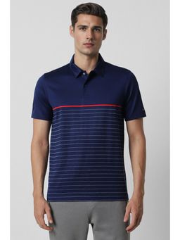 Van Heusen - Men Navy Blue Stripes Casual Polo T-Shirt