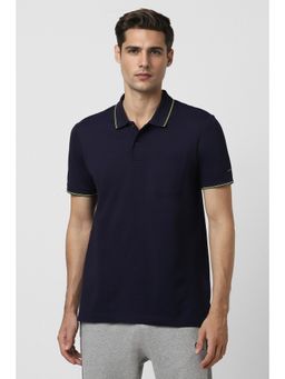 Van Heusen - Men Navy Blue Solid Casual Polo T-Shirt