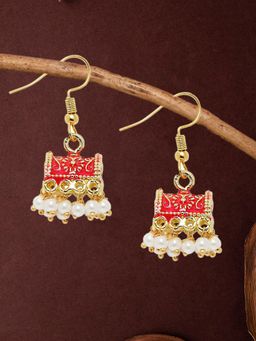 OOMPH - Rani Pink Meenakari Pearls Ethnic Small Palki Jhumka Earrings