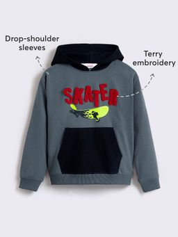 Hopscotch - Grey Text Embroidered Terry Sweatshirt