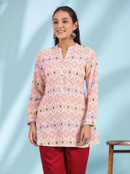 Juniper - The Crafted Geometrics Ivory Geometric Printed Rayon Tunic
