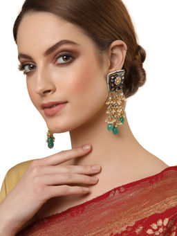 Dugran By Dugristyle - Blue & Green Meenakari Kundan Dangler Earring