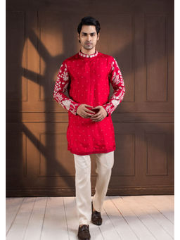 SMRITI - Crimson Palm Grove Embroidered Kurta