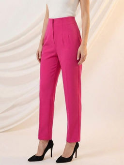 GAIIA - Women Pink Solid Cotton Blend Trouser