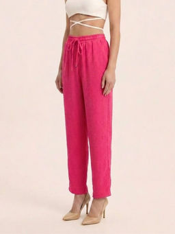 GAIIA - Women Pink Solid Linen Blend Regular Fit Trouser