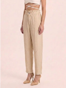 GAIIA - Women Beige Solid Rayon Blend Trouser