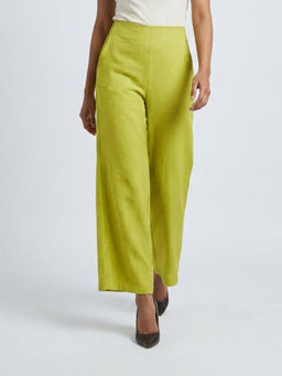 GAIIA - Women Green Solid Linen Blend Trouser
