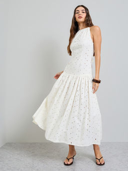 Styli - Women's Self Design Fit and Flare Midi Dress