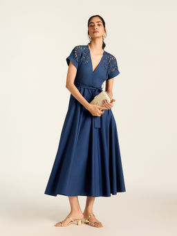 Label Ritu Kumar - V-Neck Short Sleeves Dress with Belt