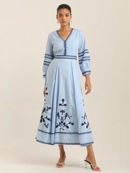 Label Ritu Kumar - V-Neck Embroidered Dress