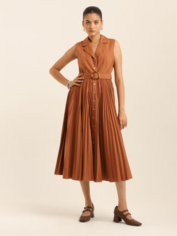 Label Ritu Kumar - Collar Neck Sleeveless Long Dress with Belt