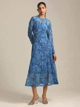 Label Ritu Kumar - Blue Westwood Round Neck Dress