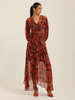 Label Ritu Kumar - V Neck Full Sleeves Long Dress