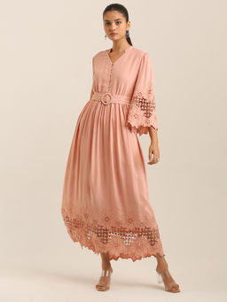 Label Ritu Kumar - Full Sleeves Embroidered Dress With Belt