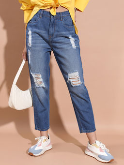 TOKYO TALKIES - Women Mid-Rise Straight Fit Mildly Distressed Light Fade Jeans