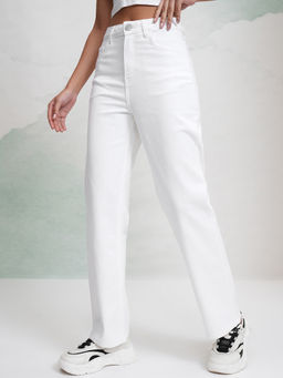 TOKYO TALKIES - Women White Straight Fit Stretchable Jeans