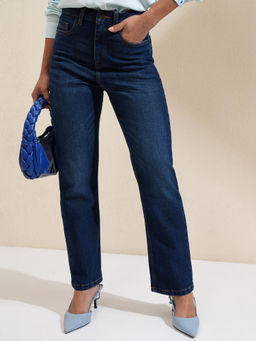 TOKYO TALKIES - Women Navy Blue Straight Fit Jeans