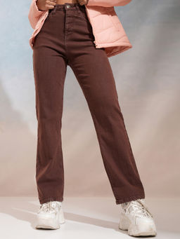 TOKYO TALKIES - Women Coffee Brown Straight Fit High-Rise Stretchable Jeans