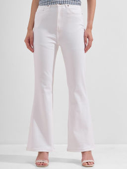 TOKYO TALKIES - Women White Mid Rise Bootcut Jeans