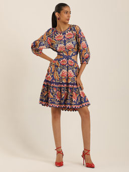 Label Ritu Kumar - Round Neck 3/4 Sleeves Short Dress