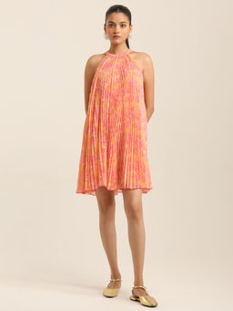 Label Ritu Kumar - Pink Round Neck Sleeveless Short Dress