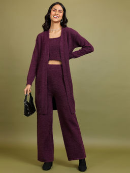 TOKYO TALKIES - Purple Round-Neck Acrylic Co-Ord Set