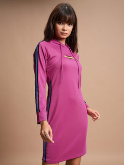 TOKYO TALKIES - Pink Shoulder Strap Dress With Hoodie