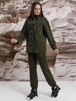 TOKYO TALKIES - Women Green Solid Quilted Co-Ord Set