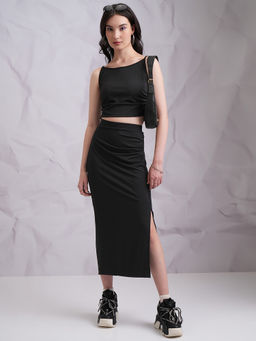 TOKYO TALKIES - Women Black Rib Co-Ord Set