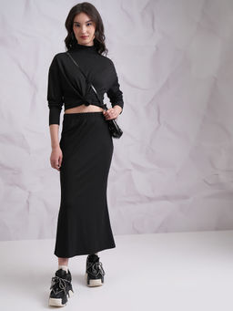 TOKYO TALKIES - Women Black Rib Co-Ord Set