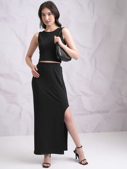 TOKYO TALKIES - Women Black Rib Co-Ord Set