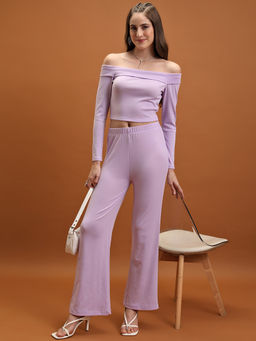 TOKYO TALKIES - Women Lavender Knitted Off Shoulder Co-Ord Set