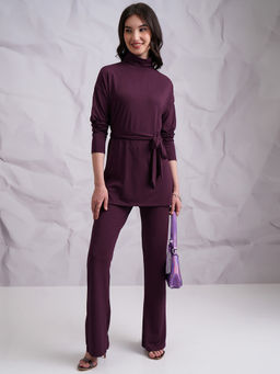 TOKYO TALKIES - Women Purple Rib Co-Ord Set